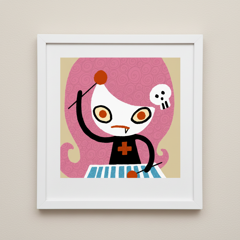 Xylophone print white frame close-up